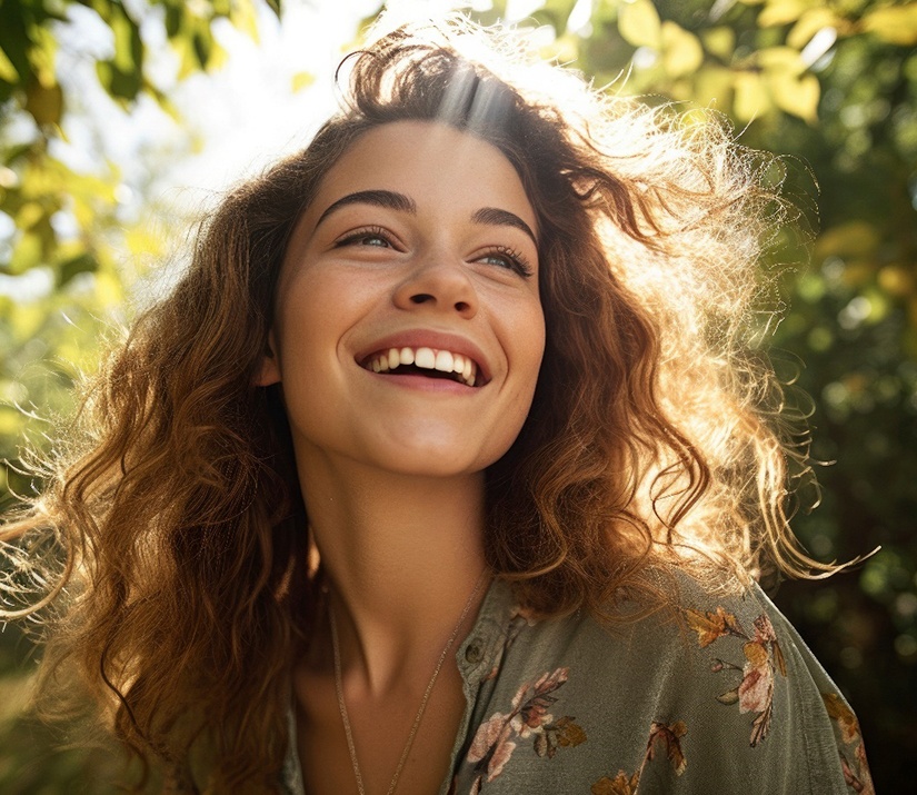 Young woman showing off her smile after seeing a BlueCross BlueShield dentist in Brookfield